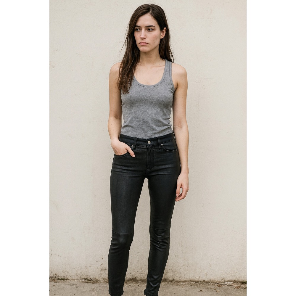 Rag &‎ Bone Lamb Leather Jeans Womens 25 Black Paneled Skinny Goth Designer